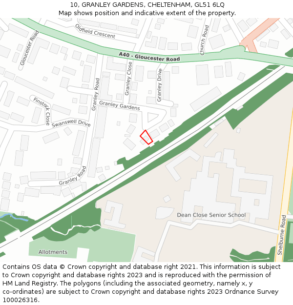 10, GRANLEY GARDENS, CHELTENHAM, GL51 6LQ: Location map and indicative extent of plot