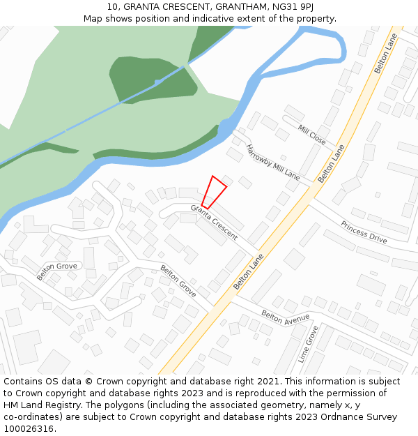 10, GRANTA CRESCENT, GRANTHAM, NG31 9PJ: Location map and indicative extent of plot