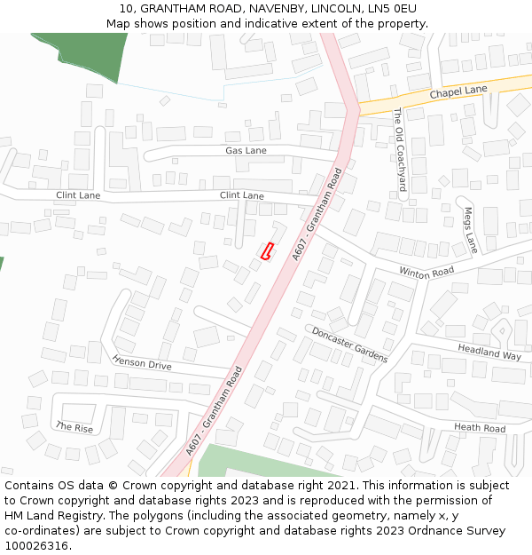 10, GRANTHAM ROAD, NAVENBY, LINCOLN, LN5 0EU: Location map and indicative extent of plot