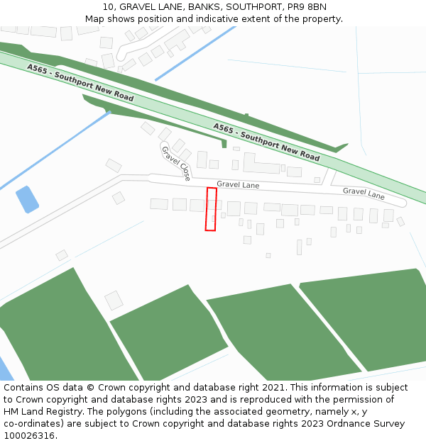 10, GRAVEL LANE, BANKS, SOUTHPORT, PR9 8BN: Location map and indicative extent of plot