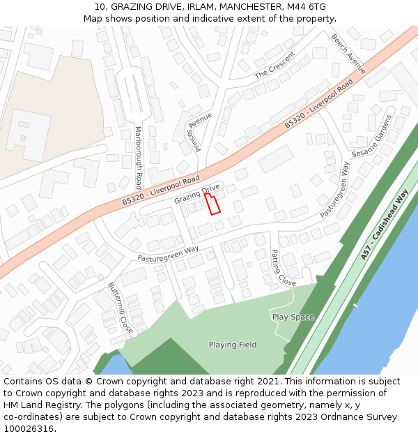 10, GRAZING DRIVE, IRLAM, MANCHESTER, M44 6TG: Location map and indicative extent of plot