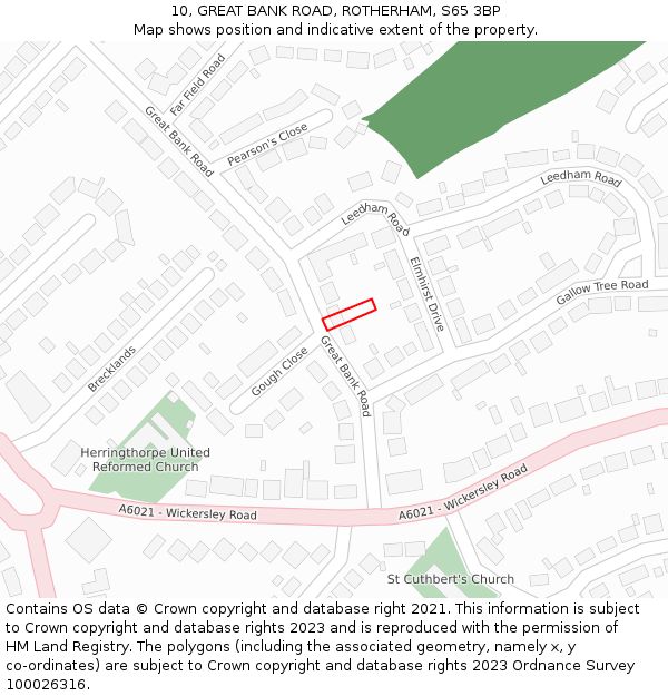 10, GREAT BANK ROAD, ROTHERHAM, S65 3BP: Location map and indicative extent of plot