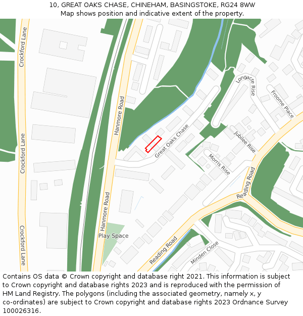 10, GREAT OAKS CHASE, CHINEHAM, BASINGSTOKE, RG24 8WW: Location map and indicative extent of plot