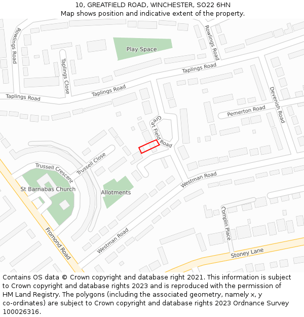 10, GREATFIELD ROAD, WINCHESTER, SO22 6HN: Location map and indicative extent of plot