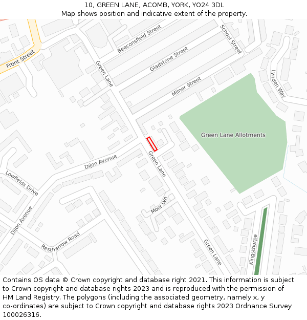 10, GREEN LANE, ACOMB, YORK, YO24 3DL: Location map and indicative extent of plot