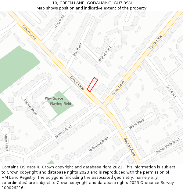 10, GREEN LANE, GODALMING, GU7 3SN: Location map and indicative extent of plot