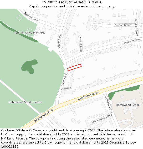 10, GREEN LANE, ST ALBANS, AL3 6HA: Location map and indicative extent of plot