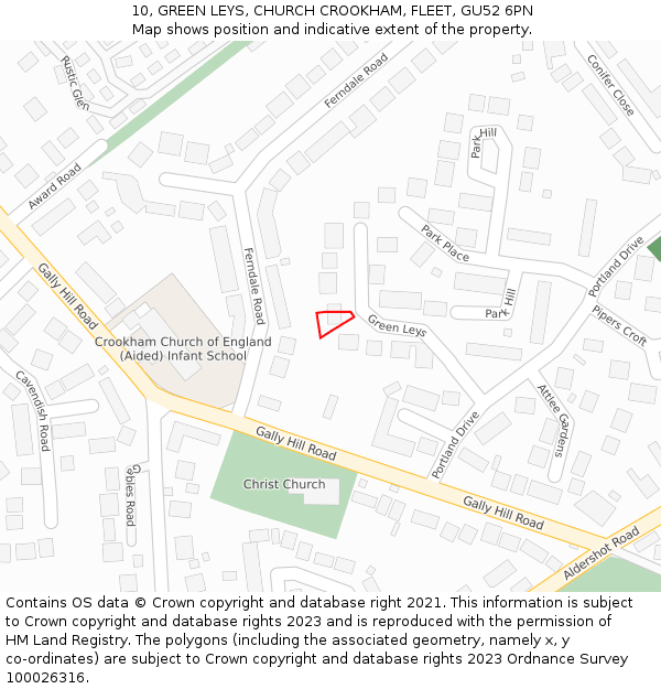 10, GREEN LEYS, CHURCH CROOKHAM, FLEET, GU52 6PN: Location map and indicative extent of plot