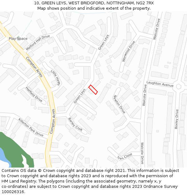 10, GREEN LEYS, WEST BRIDGFORD, NOTTINGHAM, NG2 7RX: Location map and indicative extent of plot