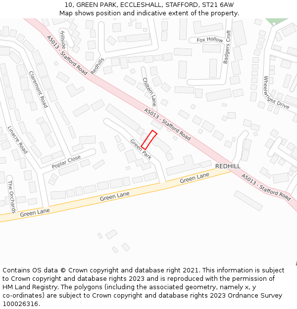 10, GREEN PARK, ECCLESHALL, STAFFORD, ST21 6AW: Location map and indicative extent of plot