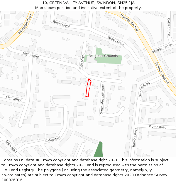 10, GREEN VALLEY AVENUE, SWINDON, SN25 1JA: Location map and indicative extent of plot