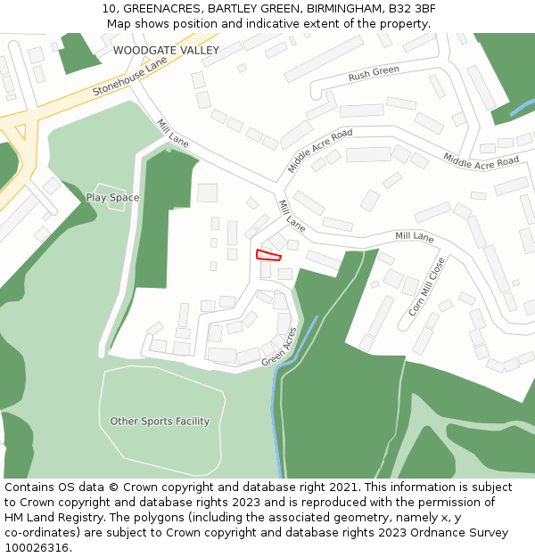 10, GREENACRES, BARTLEY GREEN, BIRMINGHAM, B32 3BF: Location map and indicative extent of plot