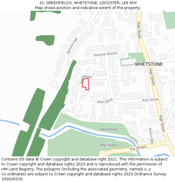 10, GREENFIELDS, WHETSTONE, LEICESTER, LE8 6NY: Location map and indicative extent of plot