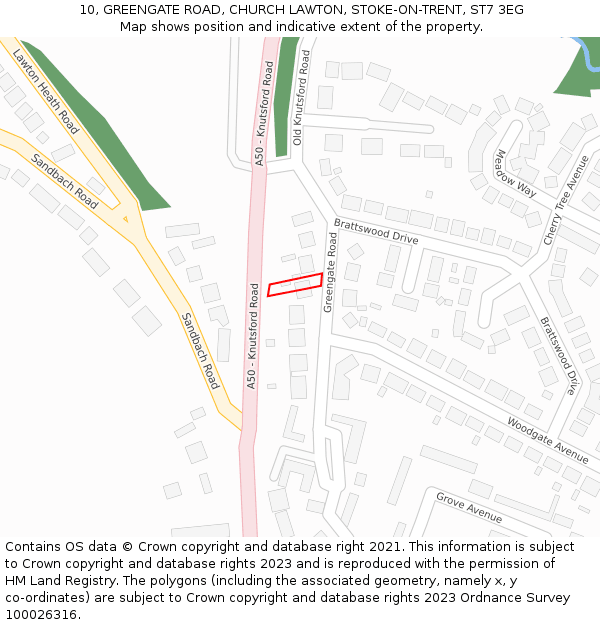 10, GREENGATE ROAD, CHURCH LAWTON, STOKE-ON-TRENT, ST7 3EG: Location map and indicative extent of plot