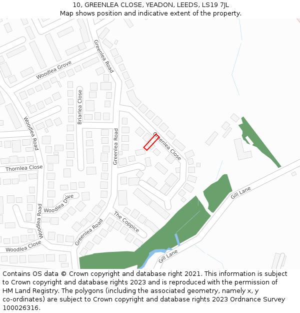 10, GREENLEA CLOSE, YEADON, LEEDS, LS19 7JL: Location map and indicative extent of plot