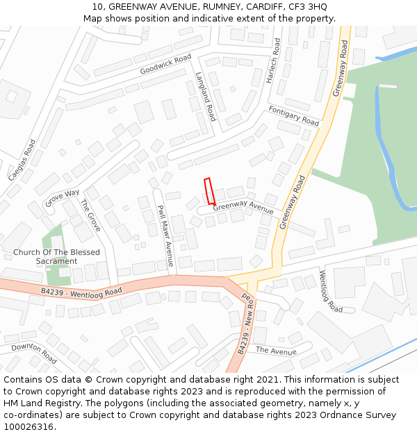 10, GREENWAY AVENUE, RUMNEY, CARDIFF, CF3 3HQ: Location map and indicative extent of plot