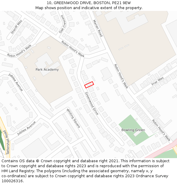 10, GREENWOOD DRIVE, BOSTON, PE21 9EW: Location map and indicative extent of plot