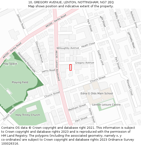 10, GREGORY AVENUE, LENTON, NOTTINGHAM, NG7 2EQ: Location map and indicative extent of plot