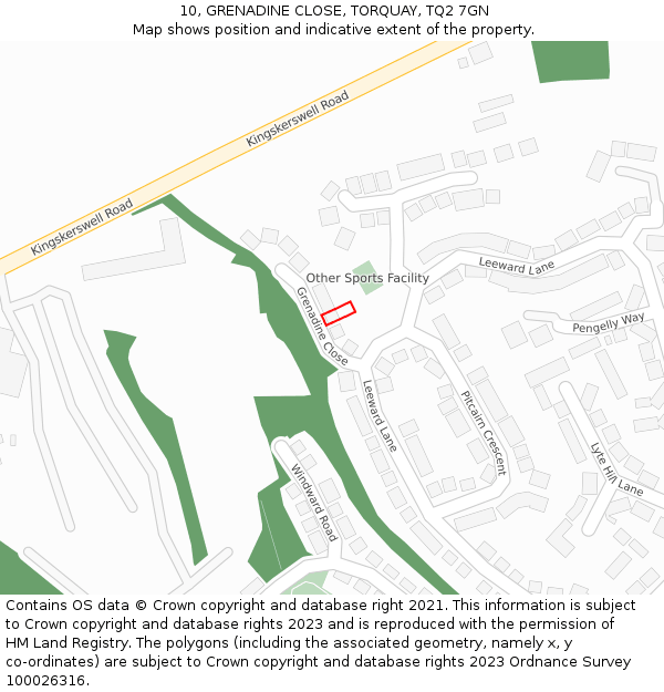 10, GRENADINE CLOSE, TORQUAY, TQ2 7GN: Location map and indicative extent of plot