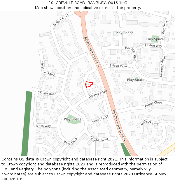 10, GREVILLE ROAD, BANBURY, OX16 1HG: Location map and indicative extent of plot