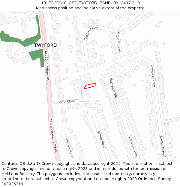 10, GRIFFIN CLOSE, TWYFORD, BANBURY, OX17 3HR: Location map and indicative extent of plot