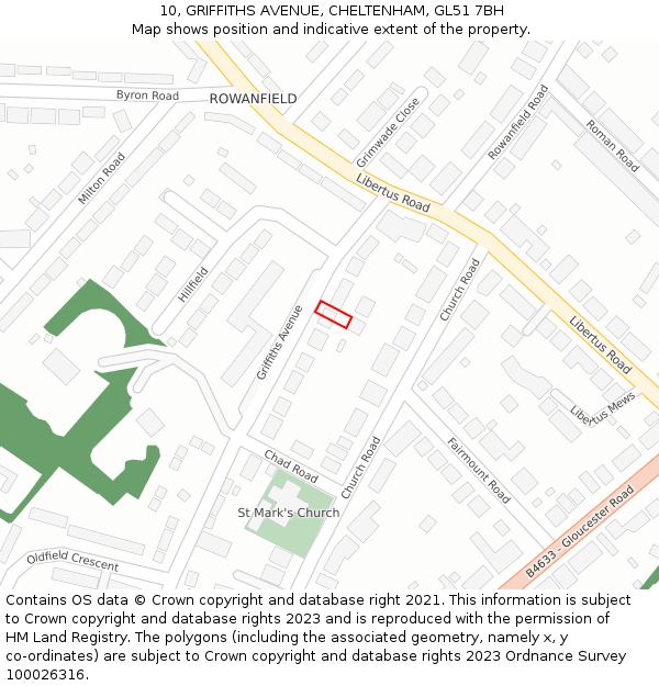 10, GRIFFITHS AVENUE, CHELTENHAM, GL51 7BH: Location map and indicative extent of plot