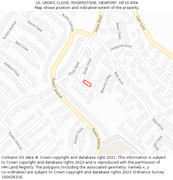 10, GROES CLOSE, ROGERSTONE, NEWPORT, NP10 9SW: Location map and indicative extent of plot