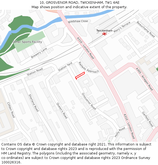 10, GROSVENOR ROAD, TWICKENHAM, TW1 4AE: Location map and indicative extent of plot