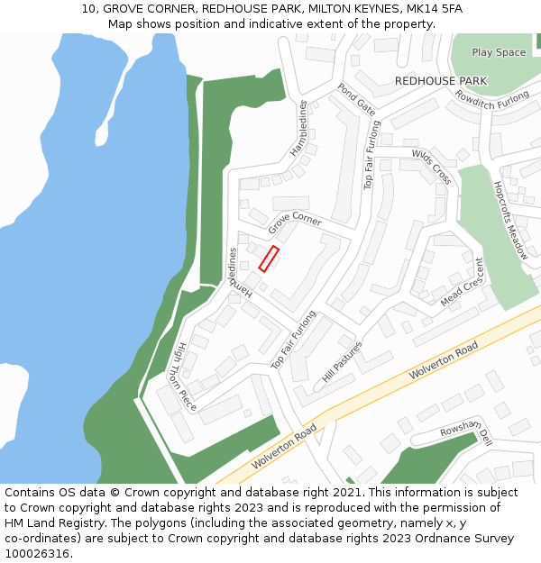 10, GROVE CORNER, REDHOUSE PARK, MILTON KEYNES, MK14 5FA: Location map and indicative extent of plot