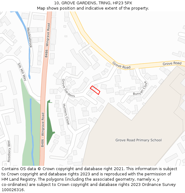 10, GROVE GARDENS, TRING, HP23 5PX: Location map and indicative extent of plot