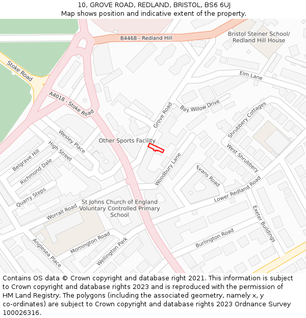 10, GROVE ROAD, REDLAND, BRISTOL, BS6 6UJ: Location map and indicative extent of plot