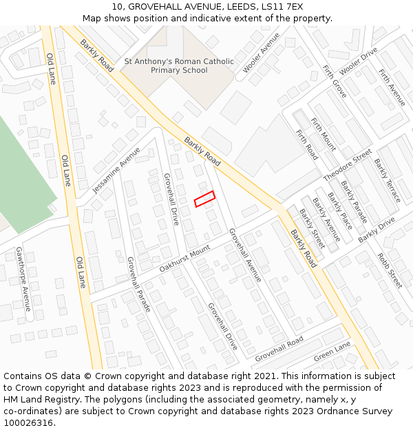 10, GROVEHALL AVENUE, LEEDS, LS11 7EX: Location map and indicative extent of plot