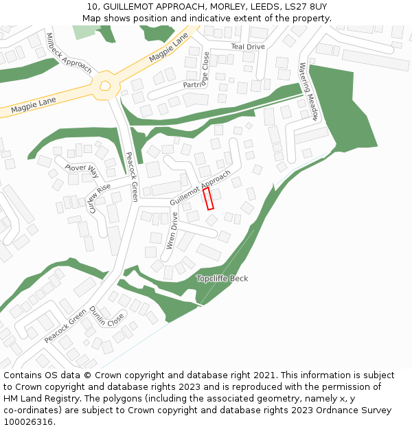 10, GUILLEMOT APPROACH, MORLEY, LEEDS, LS27 8UY: Location map and indicative extent of plot