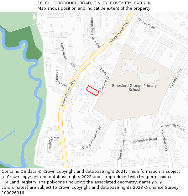 10, GUILSBOROUGH ROAD, BINLEY, COVENTRY, CV3 2HL: Location map and indicative extent of plot