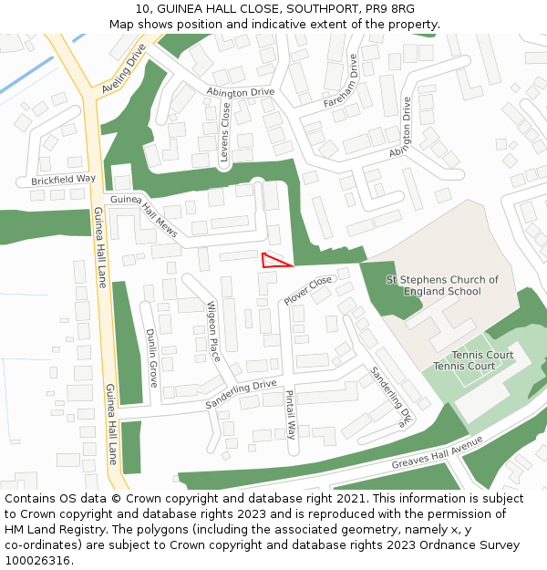 10, GUINEA HALL CLOSE, SOUTHPORT, PR9 8RG: Location map and indicative extent of plot