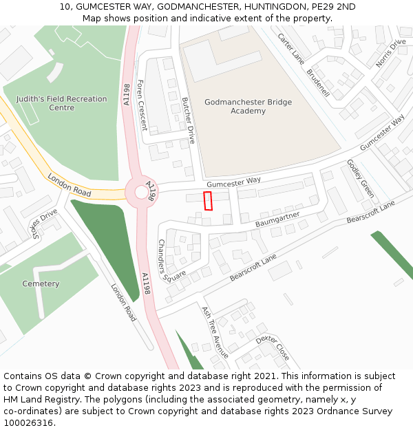 10, GUMCESTER WAY, GODMANCHESTER, HUNTINGDON, PE29 2ND: Location map and indicative extent of plot