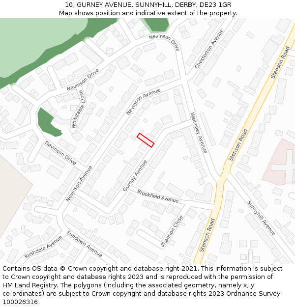 10, GURNEY AVENUE, SUNNYHILL, DERBY, DE23 1GR: Location map and indicative extent of plot