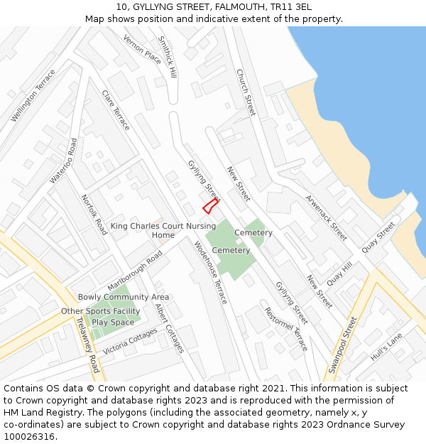 10, GYLLYNG STREET, FALMOUTH, TR11 3EL: Location map and indicative extent of plot