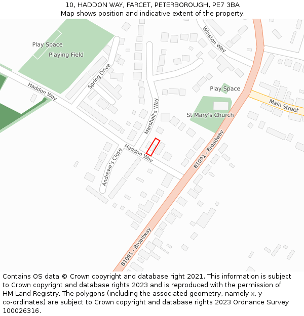 10, HADDON WAY, FARCET, PETERBOROUGH, PE7 3BA: Location map and indicative extent of plot