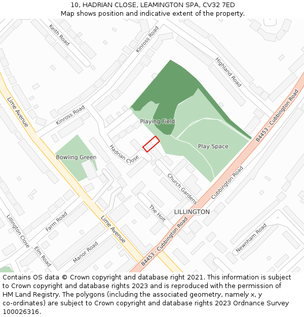 10, HADRIAN CLOSE, LEAMINGTON SPA, CV32 7ED: Location map and indicative extent of plot