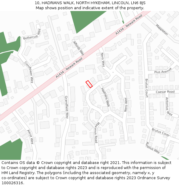 10, HADRIANS WALK, NORTH HYKEHAM, LINCOLN, LN6 8JS: Location map and indicative extent of plot