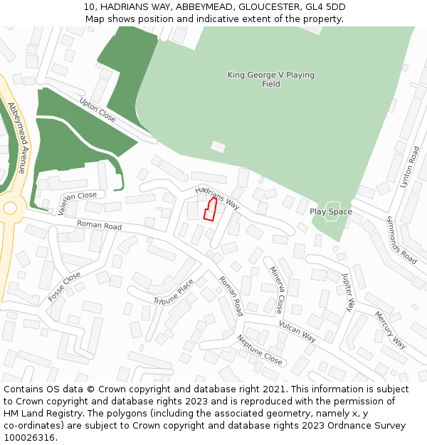 10, HADRIANS WAY, ABBEYMEAD, GLOUCESTER, GL4 5DD: Location map and indicative extent of plot