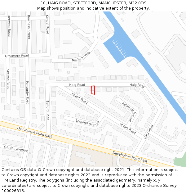 10, HAIG ROAD, STRETFORD, MANCHESTER, M32 0DS: Location map and indicative extent of plot