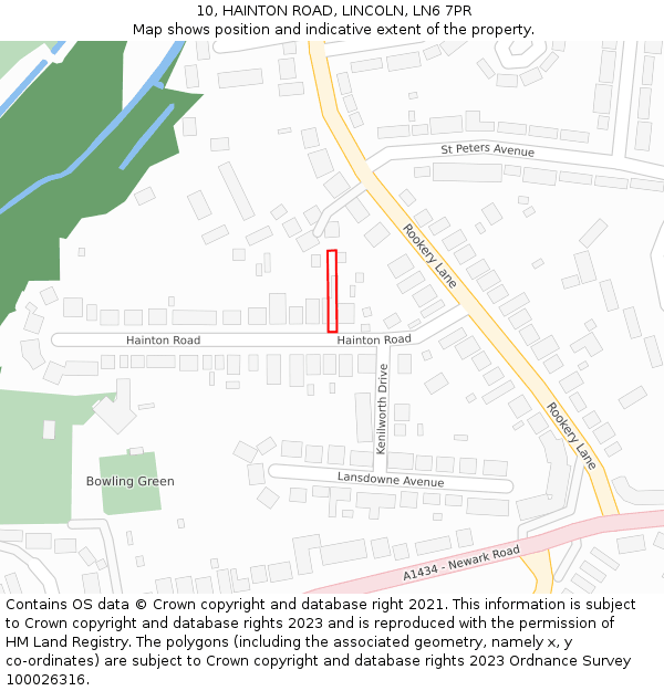 10, HAINTON ROAD, LINCOLN, LN6 7PR: Location map and indicative extent of plot