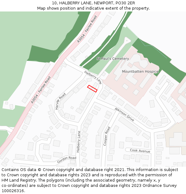 10, HALBERRY LANE, NEWPORT, PO30 2ER: Location map and indicative extent of plot