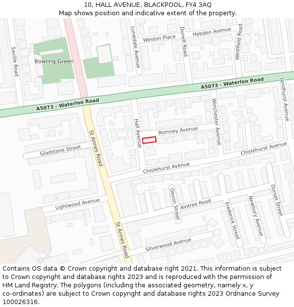 10, HALL AVENUE, BLACKPOOL, FY4 3AQ: Location map and indicative extent of plot