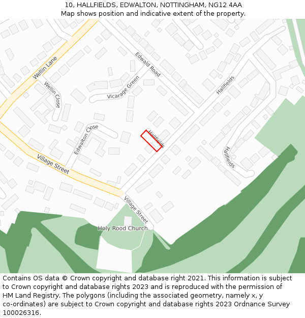 10, HALLFIELDS, EDWALTON, NOTTINGHAM, NG12 4AA: Location map and indicative extent of plot