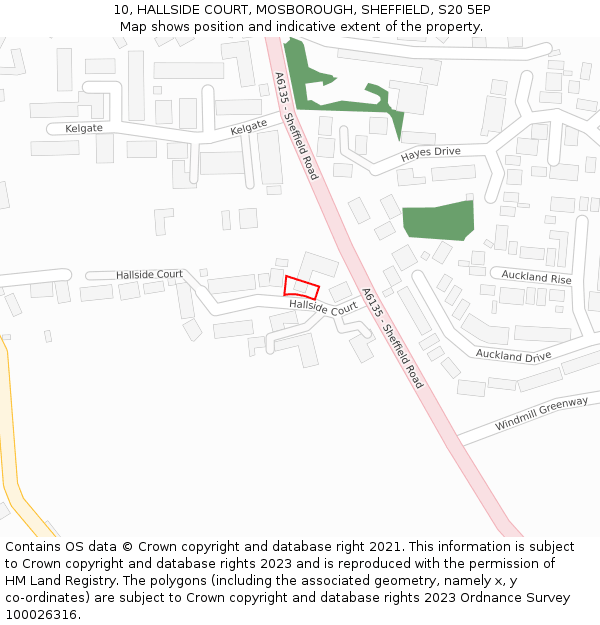 10, HALLSIDE COURT, MOSBOROUGH, SHEFFIELD, S20 5EP: Location map and indicative extent of plot