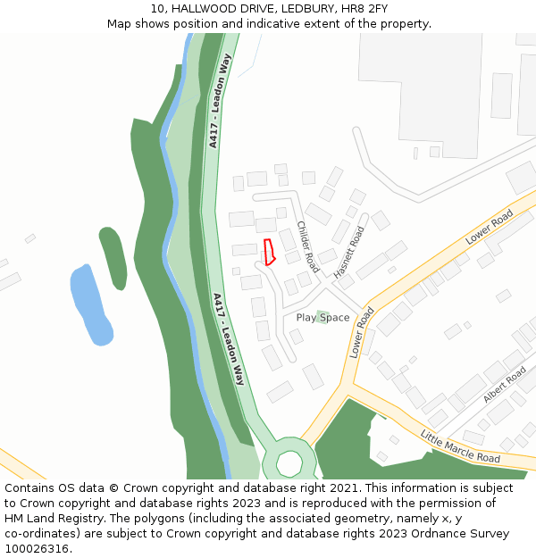 10, HALLWOOD DRIVE, LEDBURY, HR8 2FY: Location map and indicative extent of plot