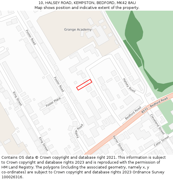 10, HALSEY ROAD, KEMPSTON, BEDFORD, MK42 8AU: Location map and indicative extent of plot